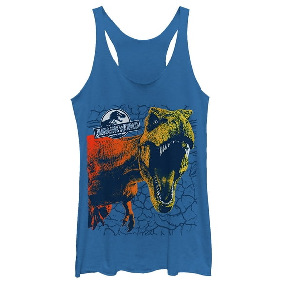 Women's Jurassic World: Fallen Kingdom Sharp Teeth Crack  Racerback Tank Top Royal Blue Heather X Small