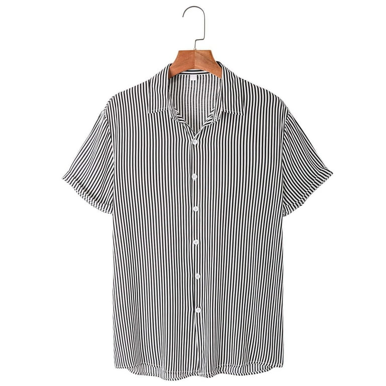 VSSSJ Shirts for Men Plus Size Striped Short Sleeve Casual Button