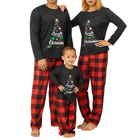 

Family Matching Christmas Pajamas Set String Lights Christmas Tree Print Tops + Plaid Pants 2Pcs Sleepwear