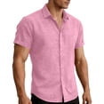 thumbnail image 2 of COSFO Solid Button Up Shirt Men Short Sleeve Summer Cotton Linen Shirts Collared Loose Fit Vacation Beach Tops, 2 of 9