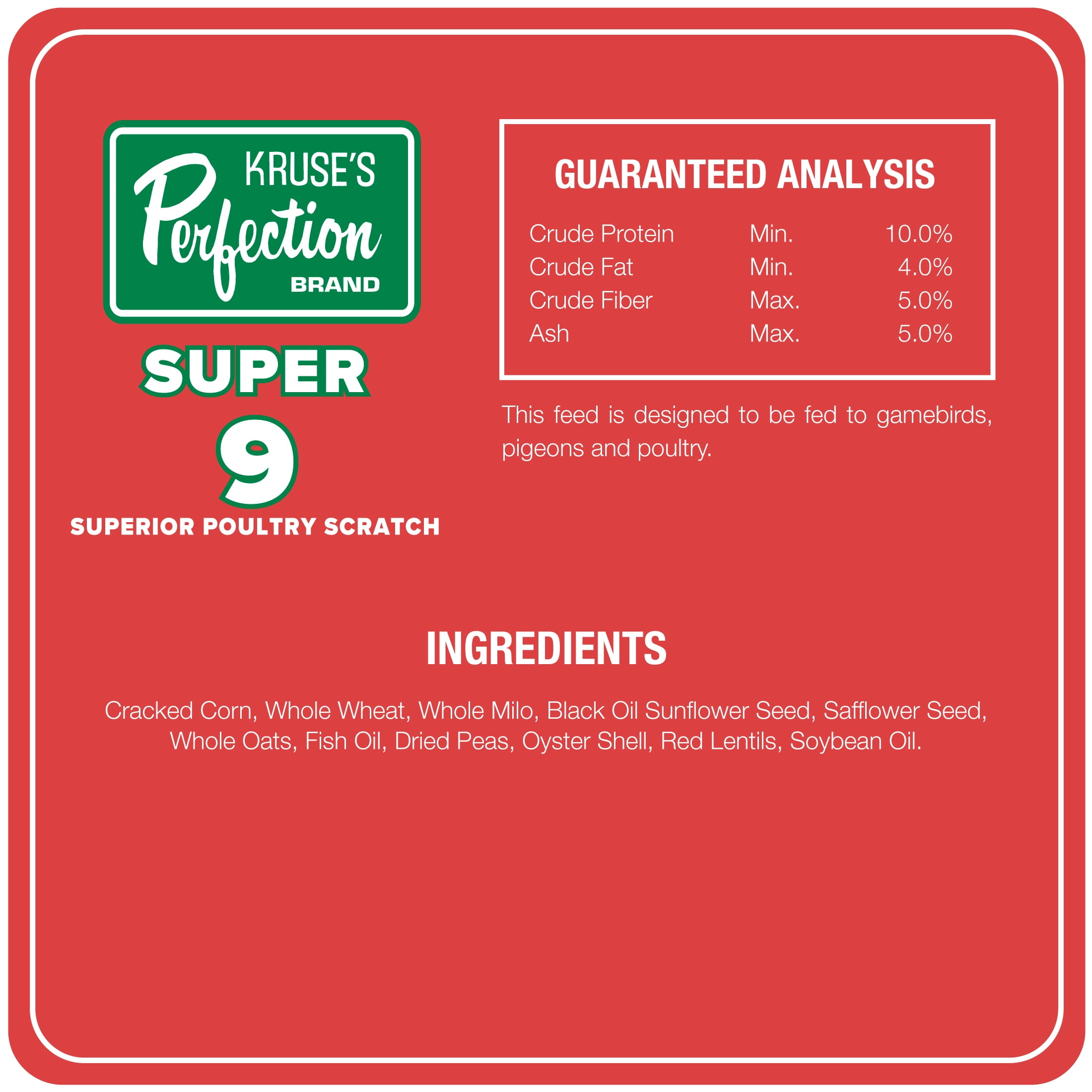 Kruse's Perfection Brand Super 9 Poultry Scratch Grain , 40 lb