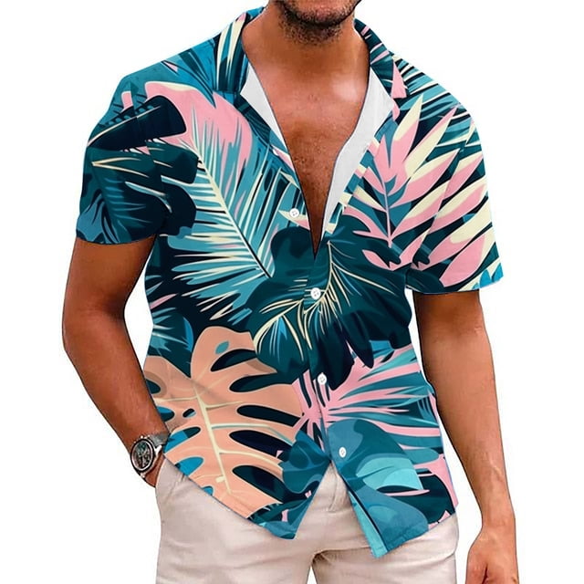 Birdeem Chemise Décontractée à Manches Courtes pour Hommes avec Boutons Imprimés et Col Rabattu