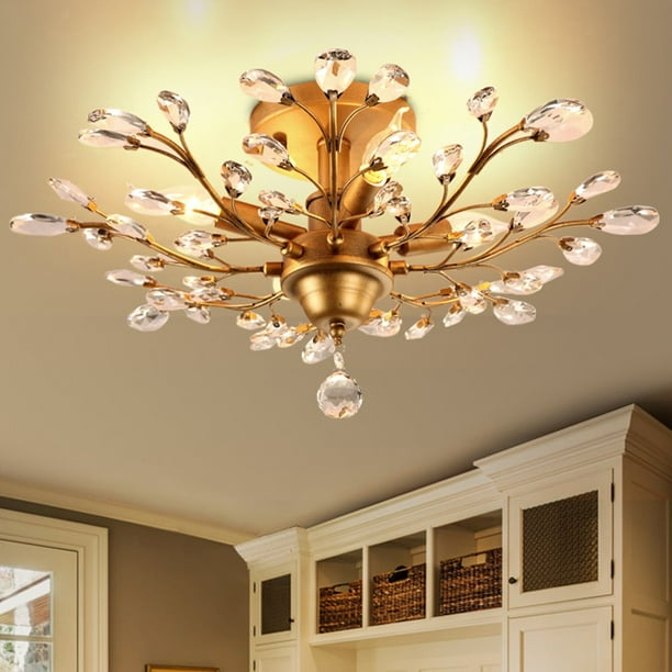 Lámpara tipo candelabro vintage con ramas de cristal, 4 luces, 160 W