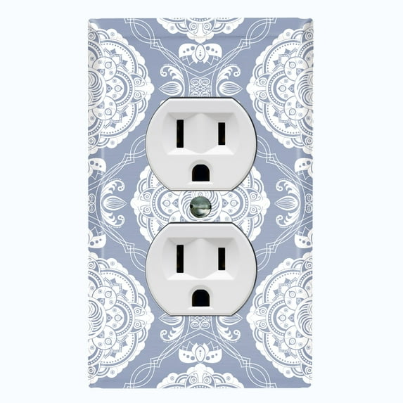 Metal Light Switch Plate Cover Mandala Gray White Floral Pattern Damask MDL077