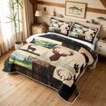 thumbnail image 3 of Manfei Farmhouse Style Elk Twin Quilt Set, Rustic Wildlife Twin Coverlet Set, Dark Brown Peach, Black Reversible, 2 Pieces, 1 Bedspread and 1 Pillowcase, 3 of 7