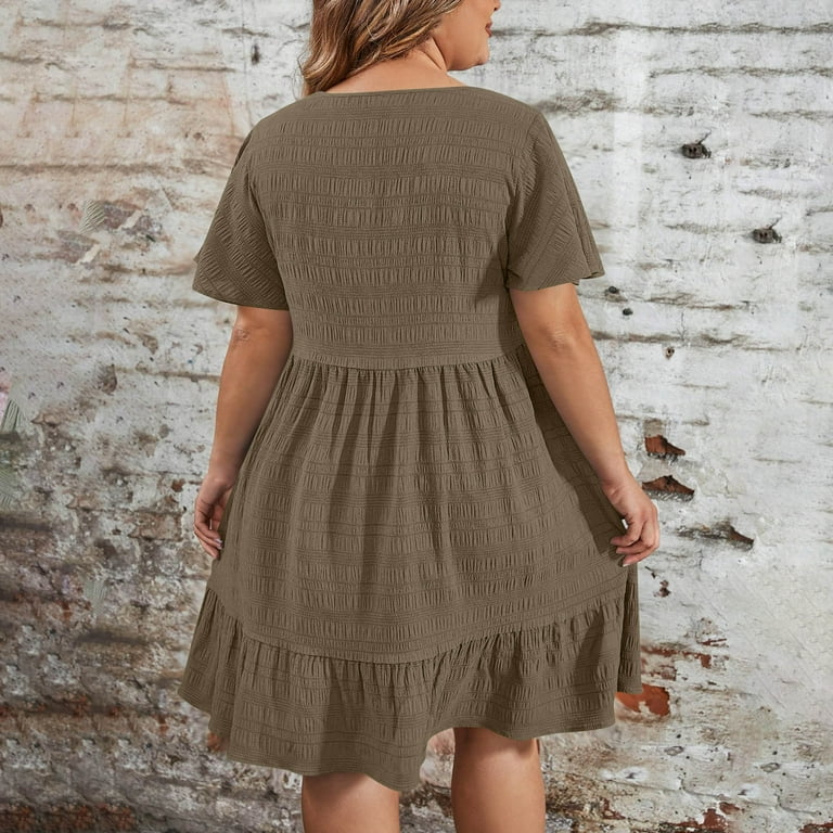spring cocktail dress plus size Efsteb Womens Ruched Elegant Dress Dress Short Sleeve Solid Color Crew Neck Loose Fashion ,Size:XXXL Women's Sparkly Sequin Party Color:grey Measurement (in inches) International black & white dress Pink