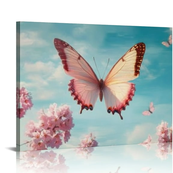 SHERONV Peach blossom and butterfly canvas wall art painting poster hanging painting home décor living room bedroom office 20x16in