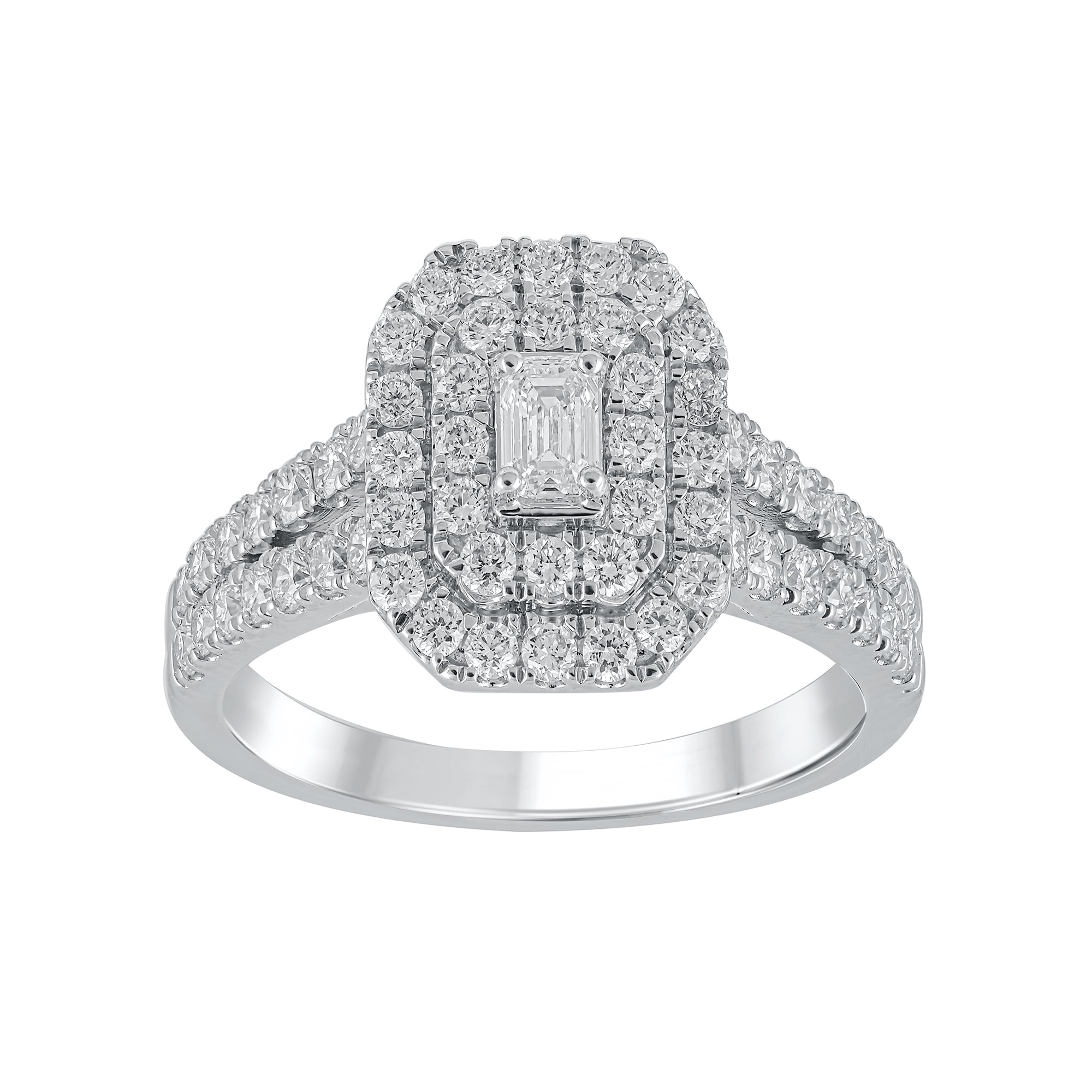 Brilliance Fine Jewelry 1 Ct Lab Grown Diamond Composite Halo Engagement Women's Ring Sterling Silver