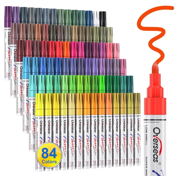 Overseas 84 Colors Paint Pens Oil Based Permanent Markers - Multicolor, Quick Drying, Waterproof, Fade Resistant, Medium Tip Paint Markers for Rock,