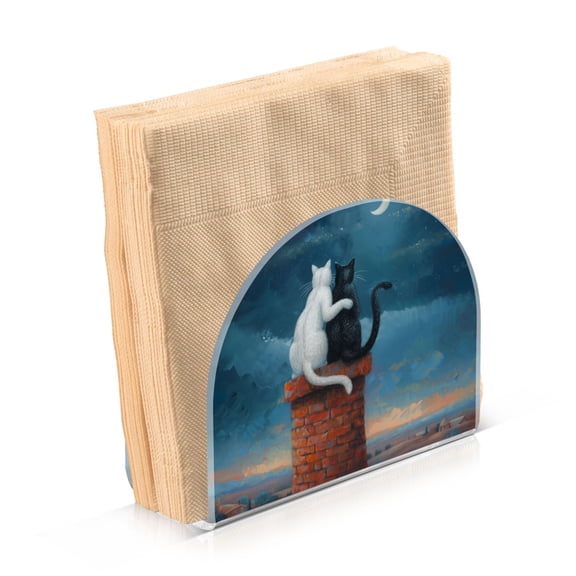 Acrylic Clear Cocktail Napkin Holder 4.1x4.9x2 inch Cats on House with Moon