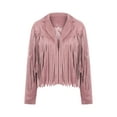 thumbnail image 3 of Womens Faux Suede Tassel Fringe Jacket Long Sleeve Cropped Moto Biker Coat Slim Fitted Short Motorcycle Outwear, 3 of 10