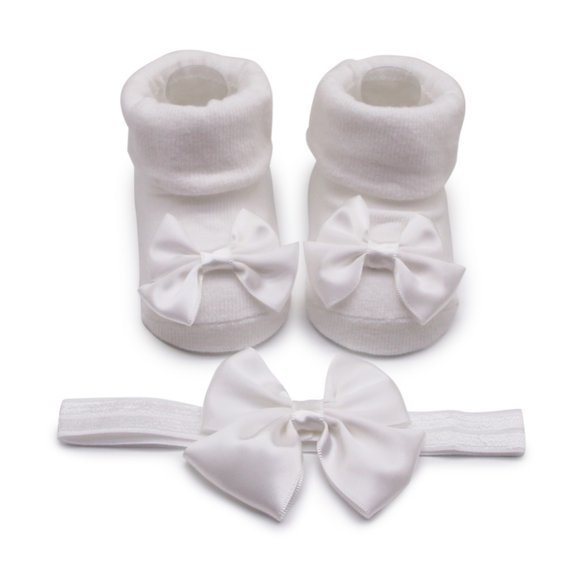 Baby Princess Sock Head Band 2pcs Set, Bow Tie Socks Fashion Headband Baby Fashion Socks Baby Cute Socks Fashion Princess Socks Band Set, 0-12M