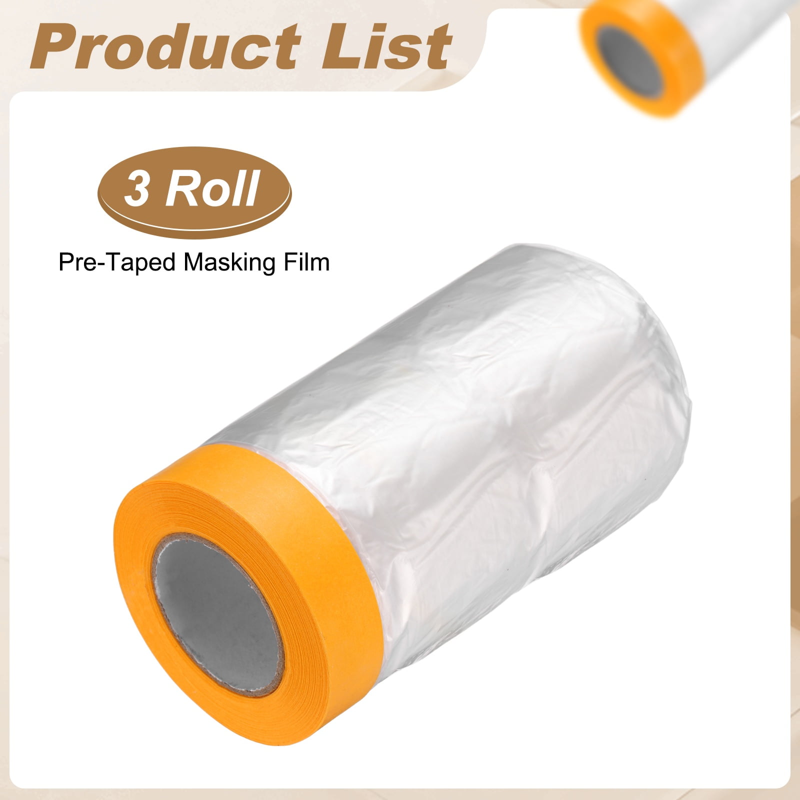 Uxcell 3pcs Pre-Taped Masking Film 21.7"x65ft Adhesive Tape and Drape Painters Plastic Drop Cloth Film with Tapes Plastic Sheeting for Automotive Painting Covering, Clear