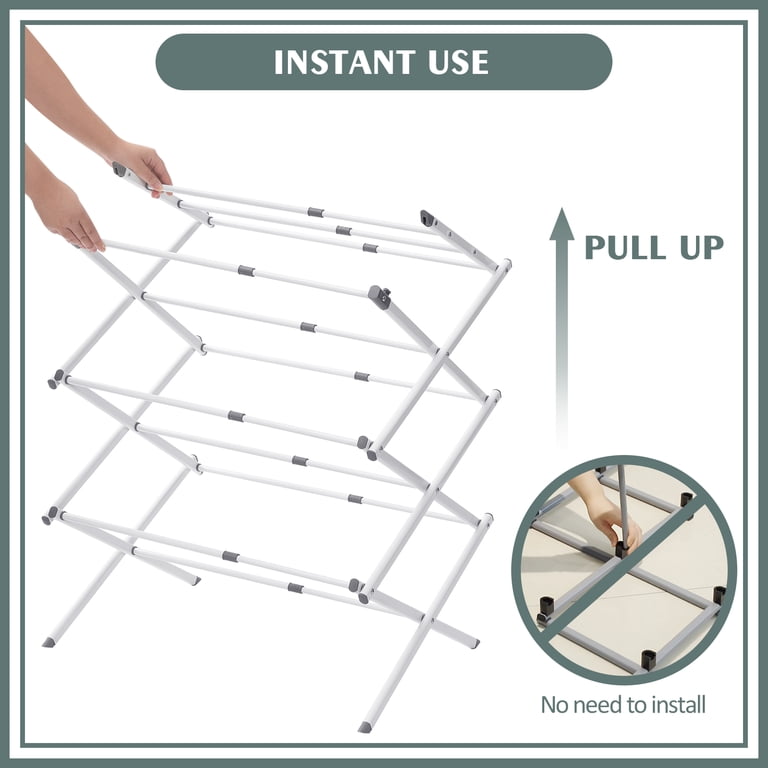 KINGTIDY Expandable Foldable Clothes Drying Rack, White photo 7