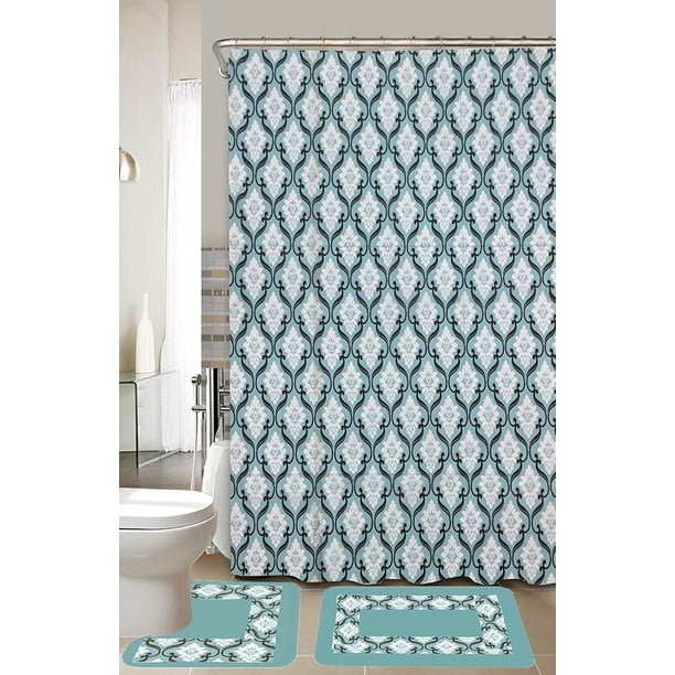 15 Piece Bathroom Shower Curtain Set and Bathroom Rugs 9 Different