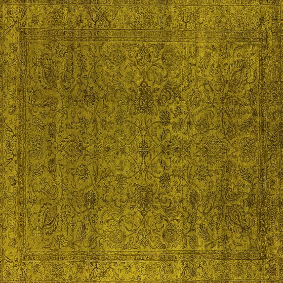 Ahgly Company Machine Washable Indoor Square Oriental Yellow Industrial Area Rugs, 3' Square