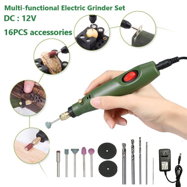 Kiboule DC 12V Mini Electric Rotary Tool Mini Multi-functional Electric  Grinder Tool for Milling Polishing Engraving With 14 heads