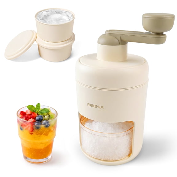 Manual Shaved Ice Machine Snow Cone Maker with 2 Ice Molds, Hand Crank Ice Crusher for Cocktails & Slushies