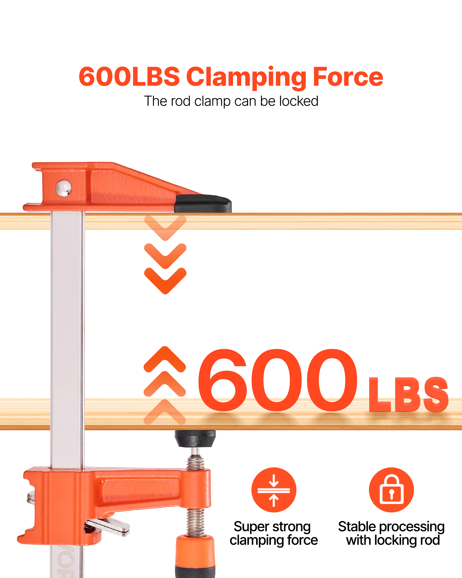 VEVOR Bar Clamps for Woodworking, 2-Pack 6 inch and 2-Pack 12 inch, Lockable F-Clamp with 600 lbs Load Limit, 2-1/2 inch Depth, Cast Iron and Carbon Steel, Wood Clamps for Woodworking Metal Working