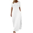 thumbnail image 2 of GaThRRgYP Women's Summer Boho Floral Short Sleeve Dress,Women's Solid Color Fashionable Casual Loose Short Sleeved V-neck Long Skirt Dress with Dress White S, 2 of 6