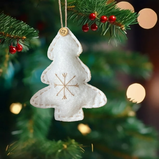 Adorno Navideño Colgante de Tela Rojo y Blanco | Adorno para Puerta de Árbol de Navidad | Decoración Navideña Duradera y Reutilizable con Cuerda | Decoración Festiva para Interiores y Exteriores