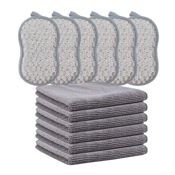 6pack Microfiber Cleaning Cloth (12.6"x12.6") 6pack Large Sponges,Non Scratch,Ultra fine Fiber Wiping Stainless Steel Wire to Remove Stubborn Stains,Durable Thickening (12 pack)