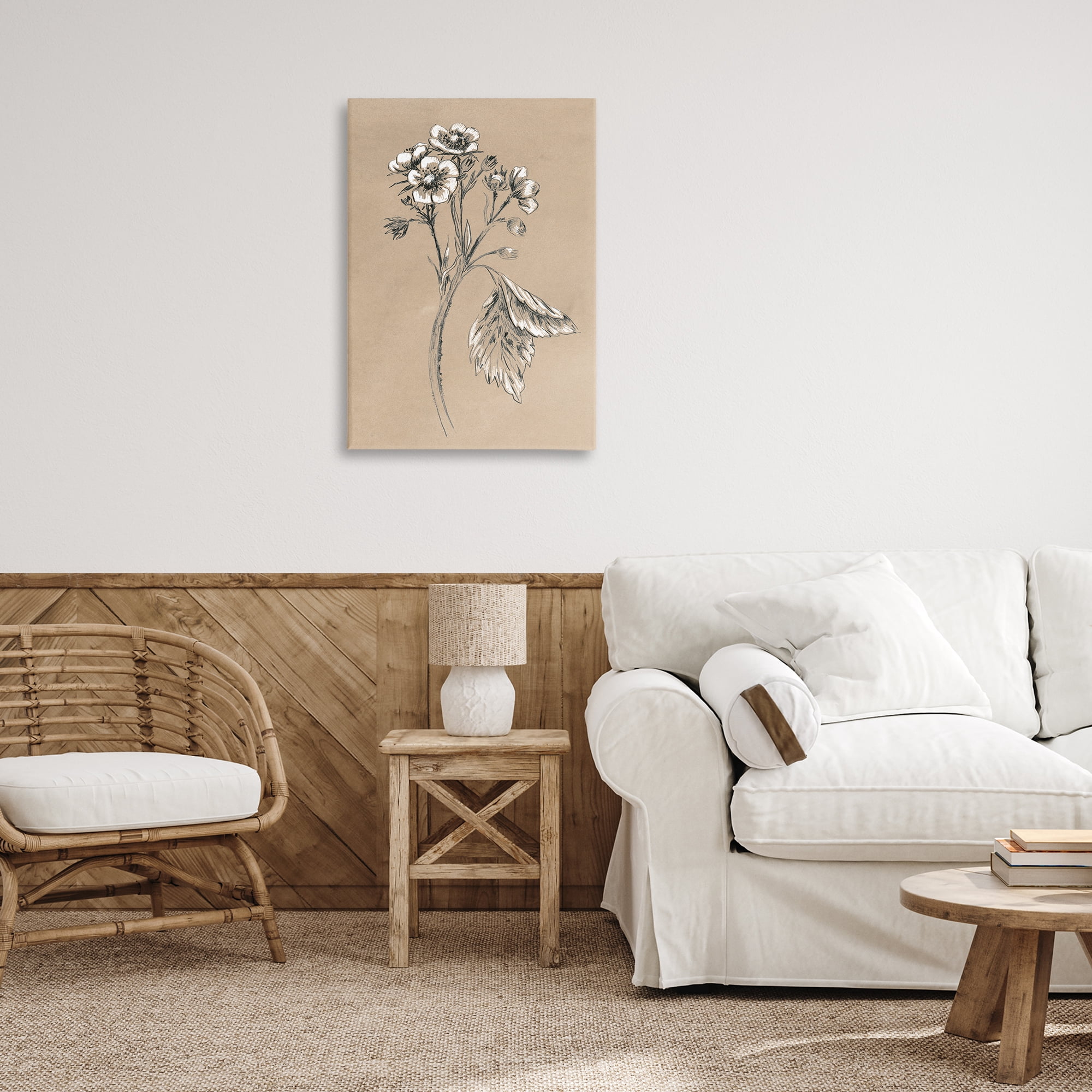 Stupell Industries Flower Sprig Sketch Botanical & Floral Drawing Gallery Wrapped Canvas Art Print Wall Art, 20 x 30