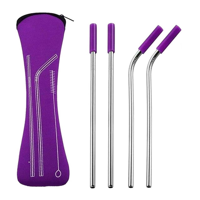 Ludlz Métal Inoxydable 4 Pcs Ultra Long Réutilisable pour Gobelets Hauts Embouts en Silicone Couvercle Droit Courbé