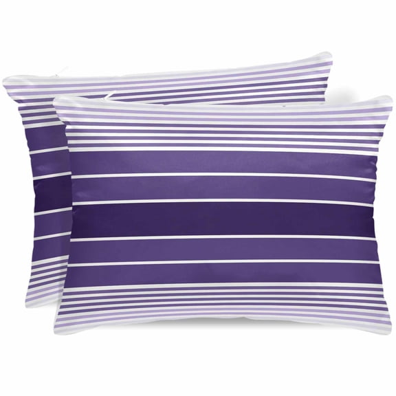 Purple Ombre Stripe Pillow Cases Standard Size Set of 2, Smooth Satin Pillowcase for Hair and Skin, Farmhouse Striped Gradient Decorative Cooling Bed Pillow Covers with Zipper, 20x26 Inches