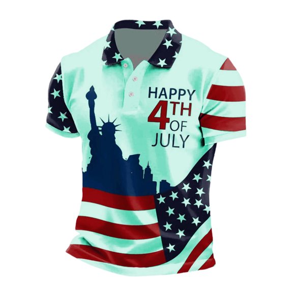 MuXiKeJi Clothes Men's 250Th Anniversary National Flag Print Casual Waffle Fabric Polo Shirt Cross Patriotic Tee
