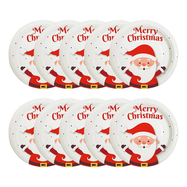 Platos de papel navideños, plato de postre navideño de 23 cm con temática invernal de Papá Noel, platos desechables de papel de Papá Noel, vajilla con dibujos animados de pastel, ensalada y frutas, ar