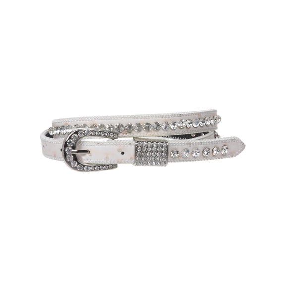 Womens 3/4" (20 mm) Western Cowgirl Rhinestone Studded Skinny Faux Ostrich Leather Belt