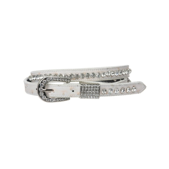Womens 3/4" (20 mm) Western Cowgirl Rhinestone Studded Skinny Faux Ostrich Leather Belt