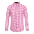 thumbnail image 1 of Camisa a cuadros para hombre, ajuste regular, con botones, manga larga, vestido, camisas a cuadros Rosa blanco XL, 1 of 6