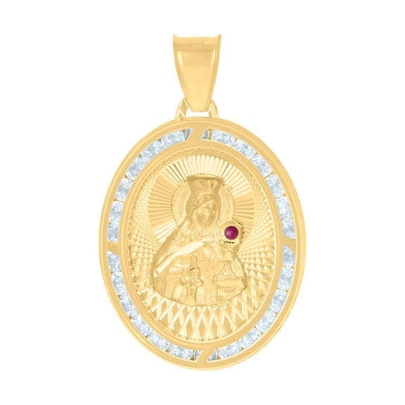 10K Yellow Gold Womens Red White Cubic-Zirconia St. Barbara Religious Charm Pendant