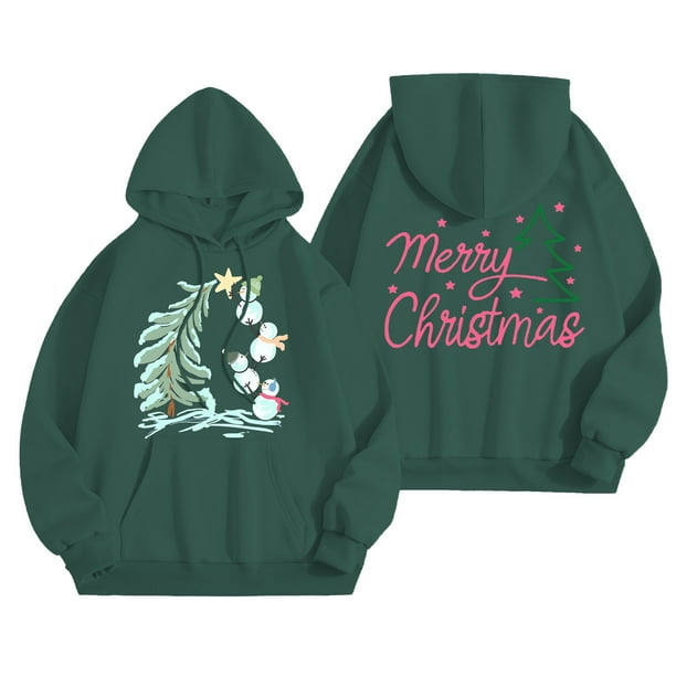 WILLBEST Sudadera Larga para Mujer Merry Christmas Hoodie For Women Funny Christmas Graphic Pullover Tops Xmas T Shirt Casual Long Sleeve Hoodie 769 Grande