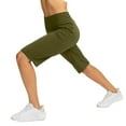 thumbnail image 3 of EINCcm Women's Bermuda Shorts Knee Length with Pockets High Waisted Long Shorts for Women Stretch Casual Walking, Army Green, 3 of 9