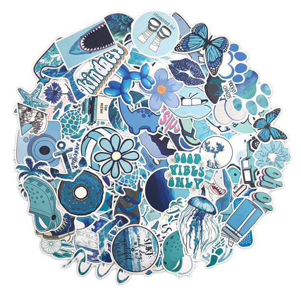 Cute Blue Laptop Sticker 103 pcs, Lovely Trendy Vinyl Stickers for Kids