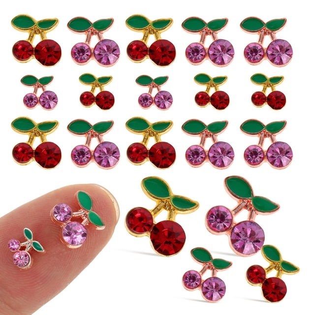 GOOHOCHY 32pcs Cherry Nail Art Charms Women Diy Manicura Decoración de cerezas Arte de uñas adornos