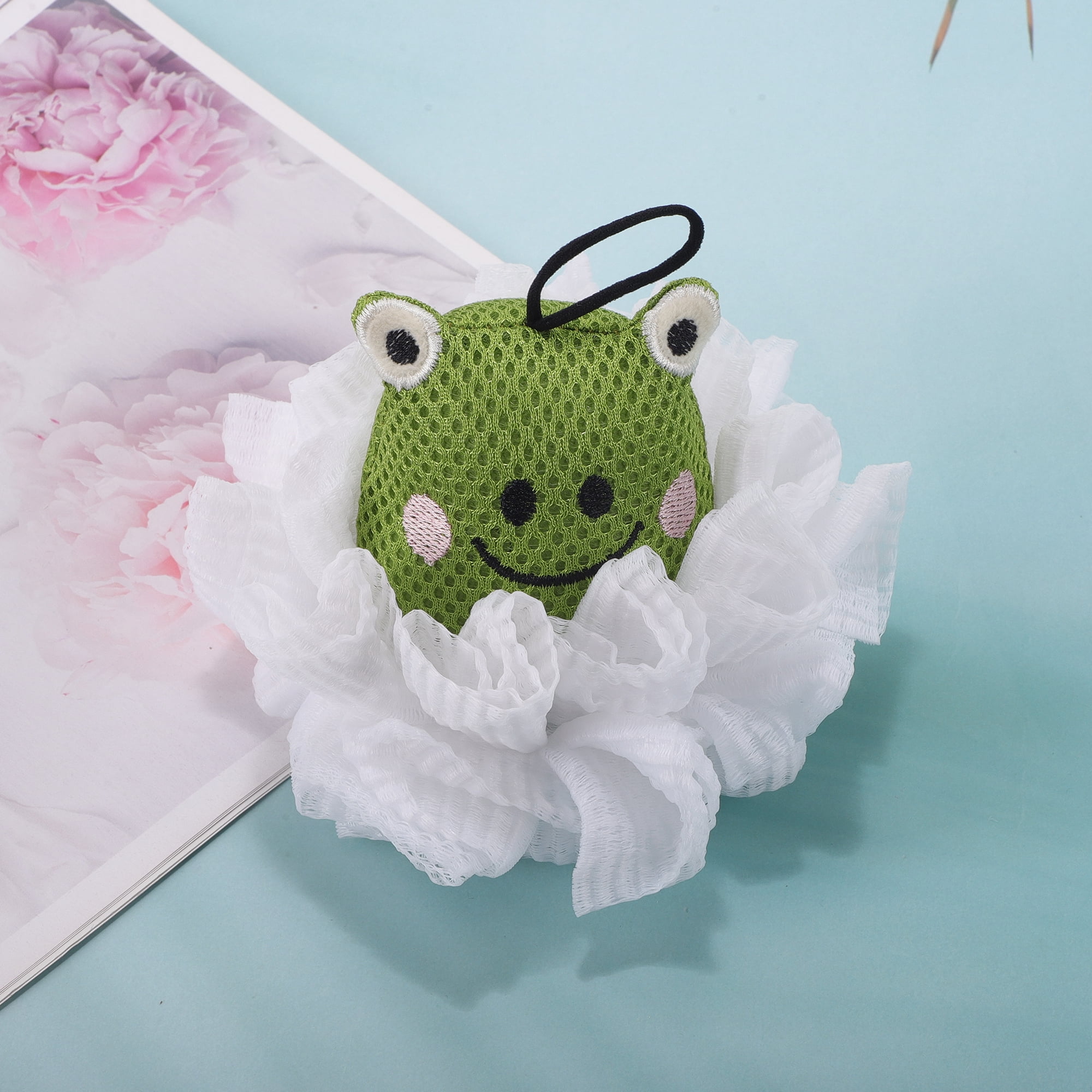 Unique Bargains Cartoon Bath Sponge Body Scrubber for Bathroom Green White 1 Pc