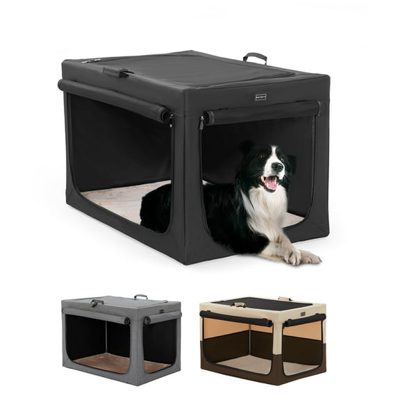 Petsfit 36" L x 24" W x 23"H Portable Dog Travel Crate for Medium To Large Dog,Soft Pet Kennel 3 Door Design,Black