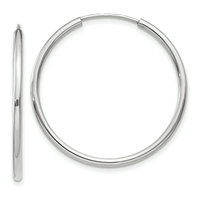 10k White Gold Endless Hoop Earrings Round