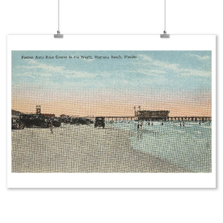 Daytona Beach Va Daytona, FL - View of Beach with Cars & Swimmers (9x12 Art Print, Wall Decor Travel Poster) ()
