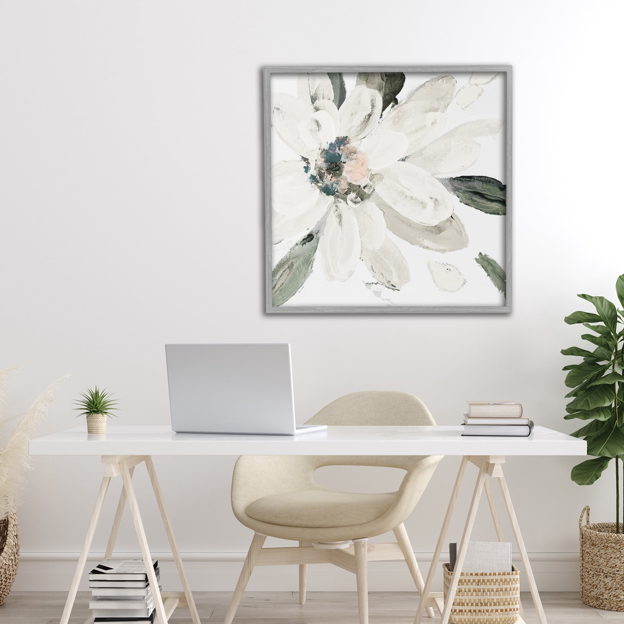 Stupell Industries Naturally Blooming White Flower Gray Framed Giclee Art, design by Lanie Loreth