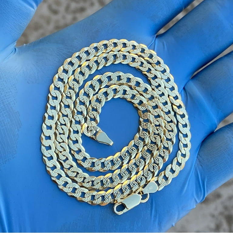 14K Gold Plated Italy 925 Sterling Silver Diamond Cut Cuban Chain