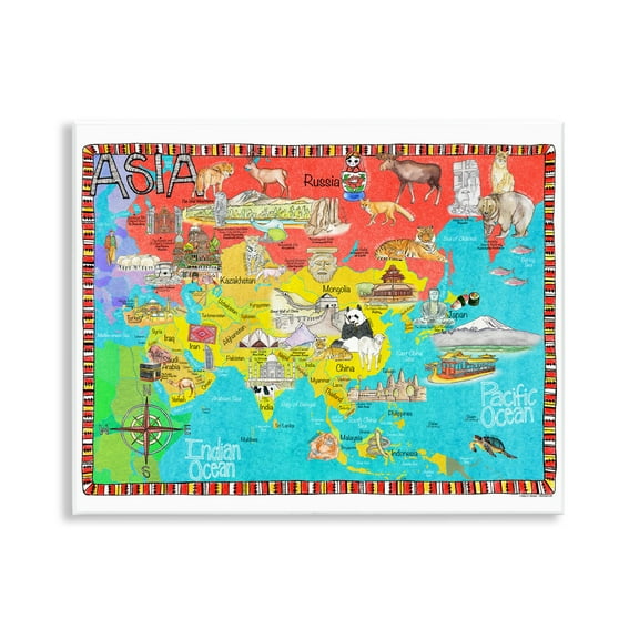 Stupell Industries Asian Animal Map Travel & Places Painting Unframed Art Print Wall Art, 14 x 11