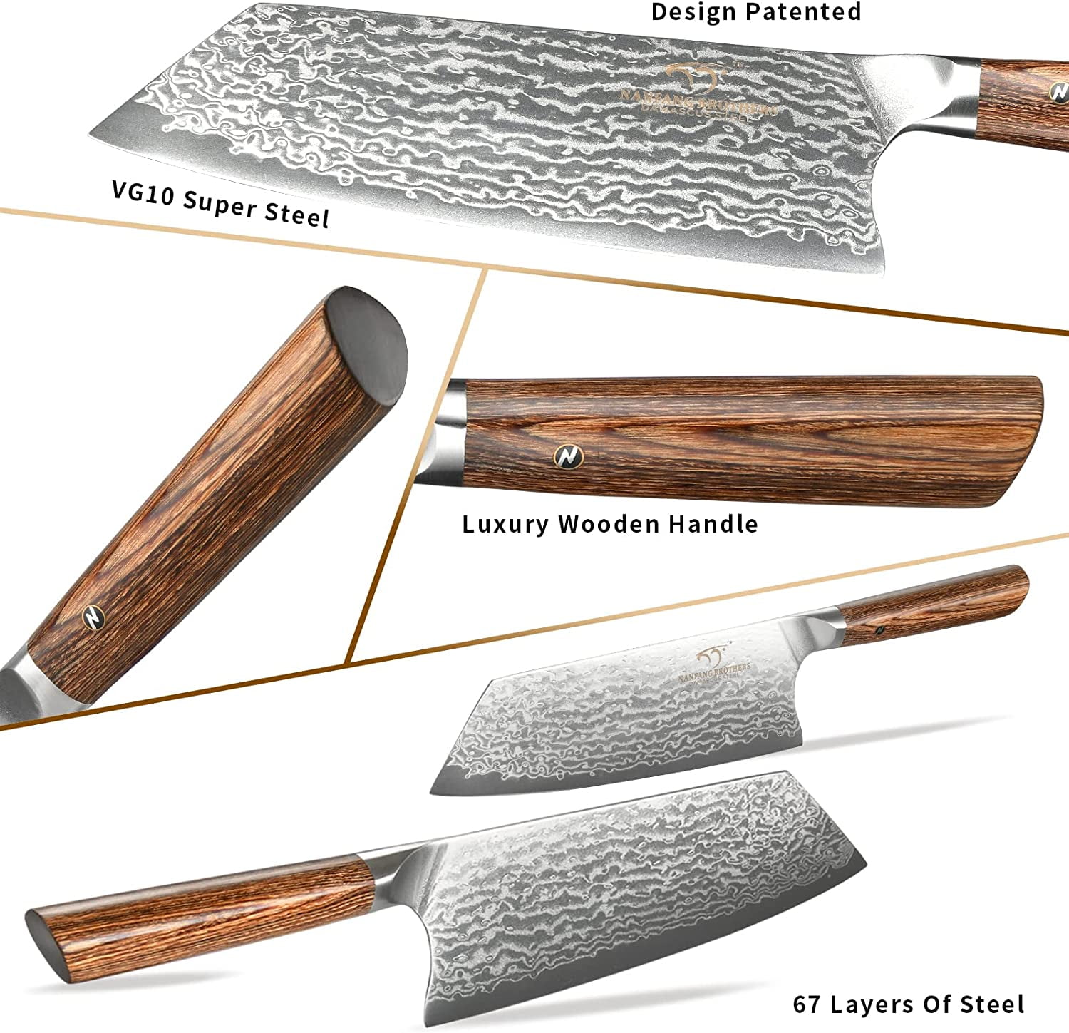 HAOYUE Damascus Kitchen Knife Set, 3 Pieces Japanese Style Kitchen Knives 67 Layer Forged Damascus VG10 Steel, lightweight Wood Ergonomic Handle for Cooking Knives Set