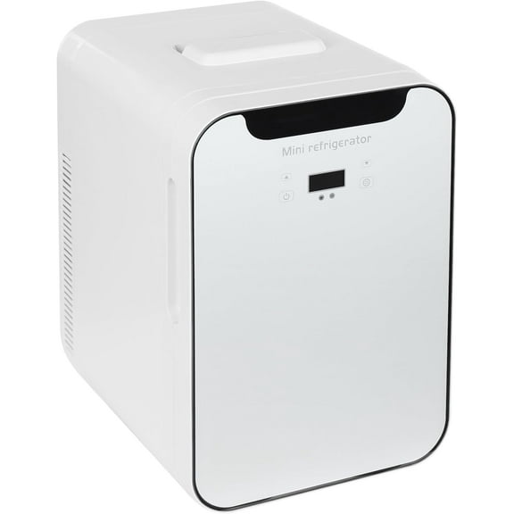 20L Mini Fridge for Bedroom Car Office, Portable Mini Fridge Cooler & Warmer Touch Panel and Digital Temperature for Food Drinks Skincare Beauty, Small Refrigerator with Glass Front - White