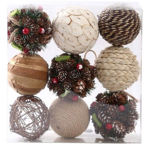 CIR OASES 9pcs 3.5Inch Christmas Decorative Ball Orb Rattan Ball Rattan Woven Orbs Spherical Bowl and Vase Filler for Home Party Wedding Display Decor Props