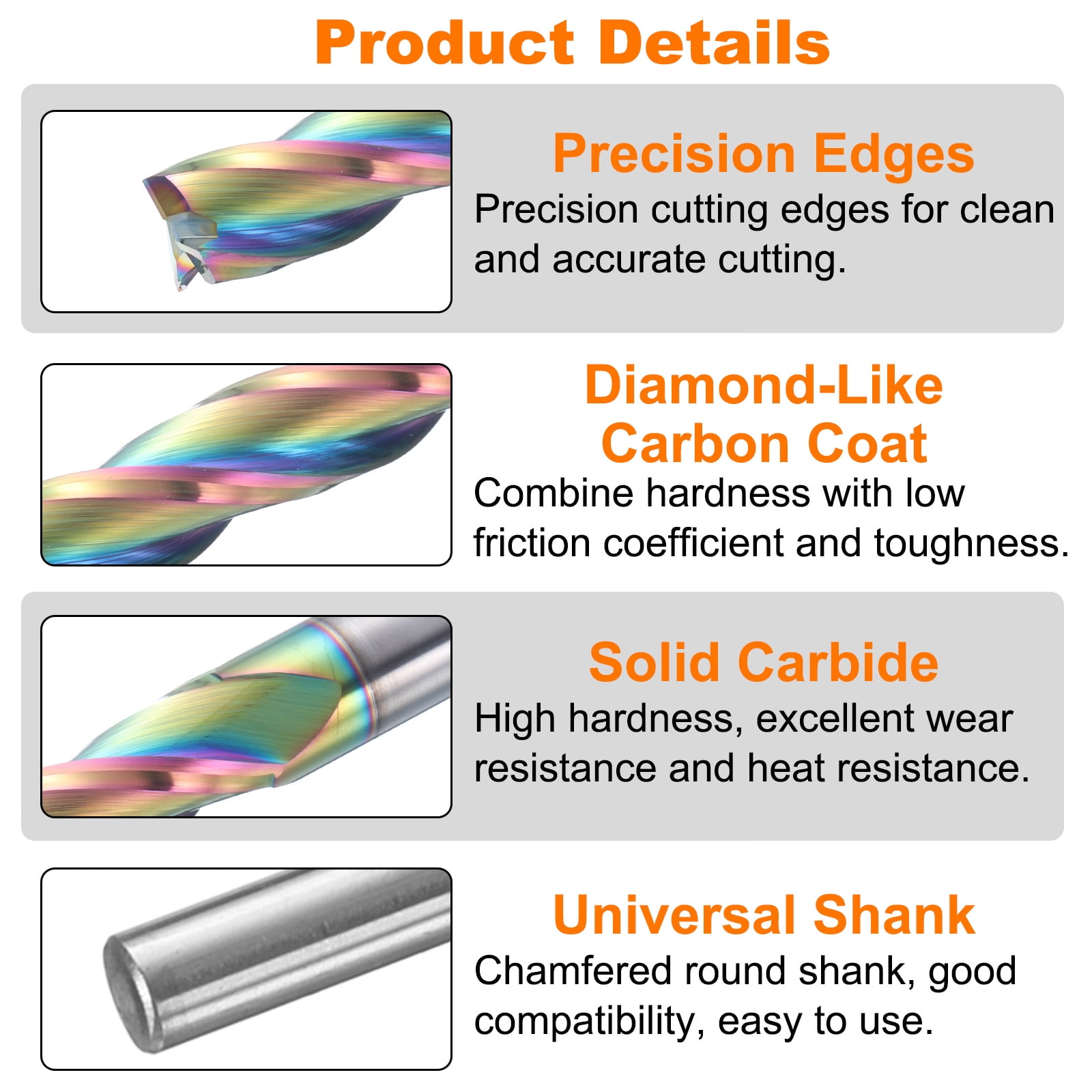 Uxcell Spiral Router Bit 1/2" x 2" x 1/2" x 4" 3 Flutes Solid Carbide Diamond-Like Carbon Coated CNC End Mill Bit
